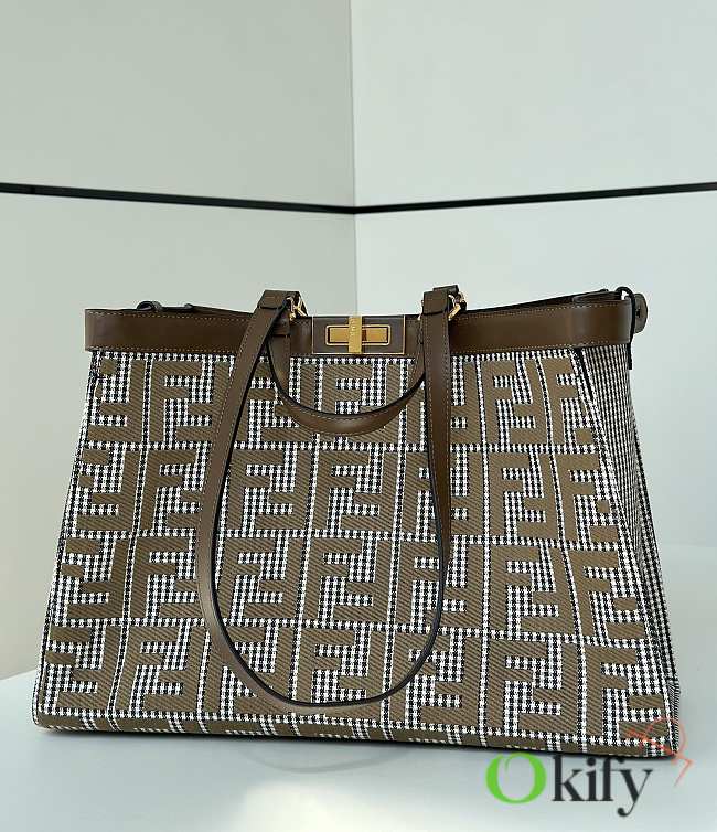 Okify Fendi FF Embroidered Tote Bag in brown 41x13x29cm  - 1