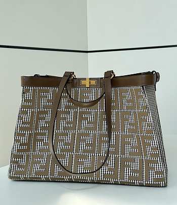 Okify Fendi FF Embroidered Tote Bag in brown 41x13x29cm 