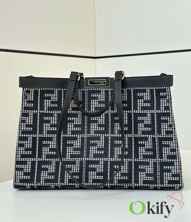 Okify Fendi FF Embroidered Tote Bag in black 41x13x29cm  - 1