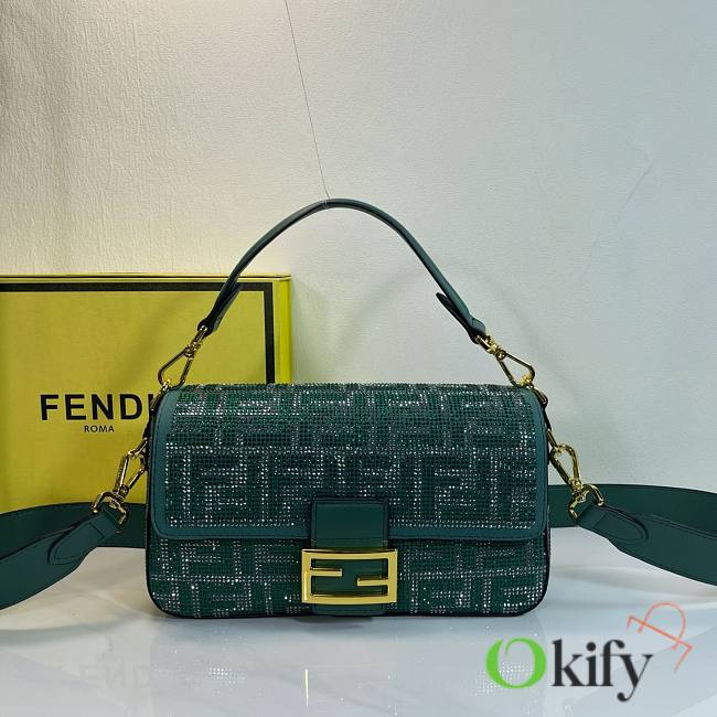 Okify Fendi Green Crystal Baguette Bag 27x15x6cm  - 1