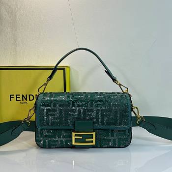 Okify Fendi Green Crystal Baguette Bag 27x15x6cm 