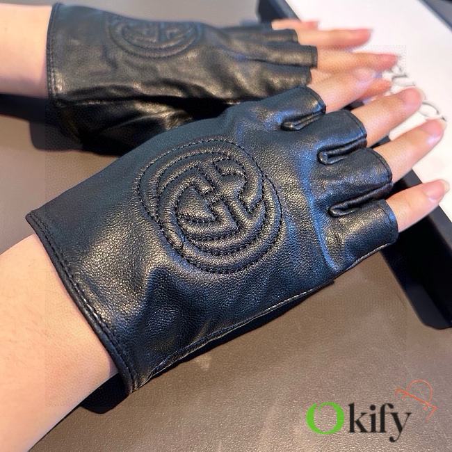 Okify Gucci Black Leather Fingerless Gloves 19526 - 1