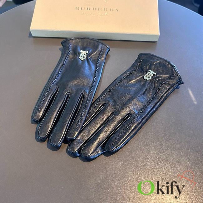 Okify Burberry Black Leather Gloves 19530 - 1