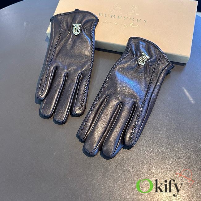 Okify Burberry Brown Leather Gloves 19531 - 1