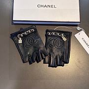 Okify Chanel Black Leather Fingerless Gloves With Chain 19532 - 4