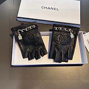 Okify Chanel Black Leather Fingerless Gloves With Chain 19532 - 2