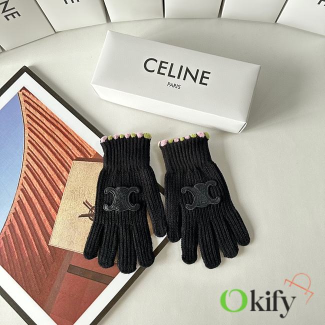 Okify Celine Black Wool Gloves 19537 - 1