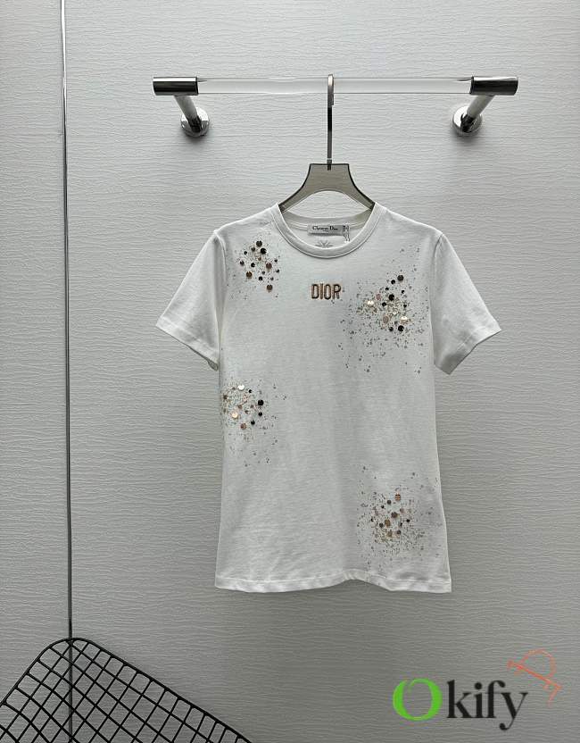 Okify Dior White Sequin T-shirt SML  - 1