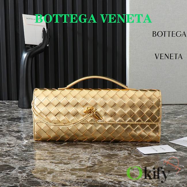 Okify Botega Veneta Andiamo Clutch Metallic Bag In Gold 31x13x3cm - 1