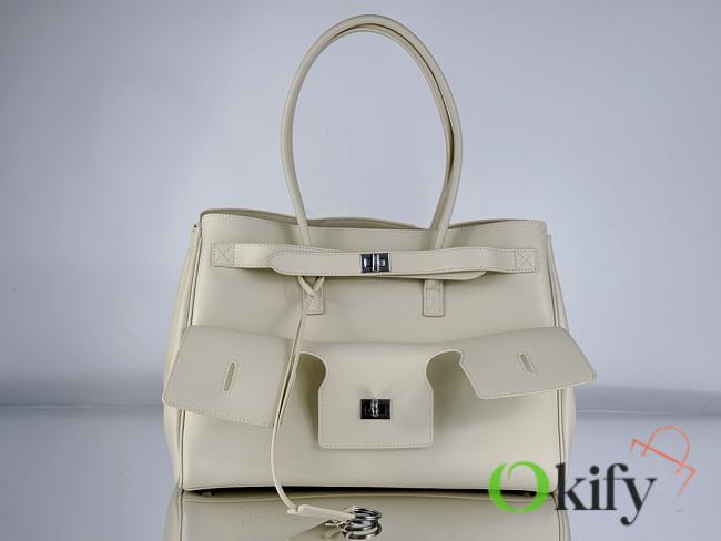 Okify Balenciaga Bel Air Large Carry All Bag in White-Silver Hardware 37x26x17cm  - 1