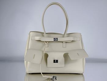 Okify Balenciaga Bel Air Large Carry All Bag in White-Silver Hardware 37x26x17cm 