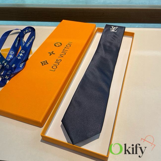 Okify Louis Vuitton Dark Blue Silk Tie 19705 - 1