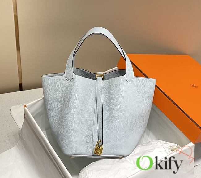 Okify Hermes Picotin Lock 22 In Light Blue 22x21x17cm  - 1