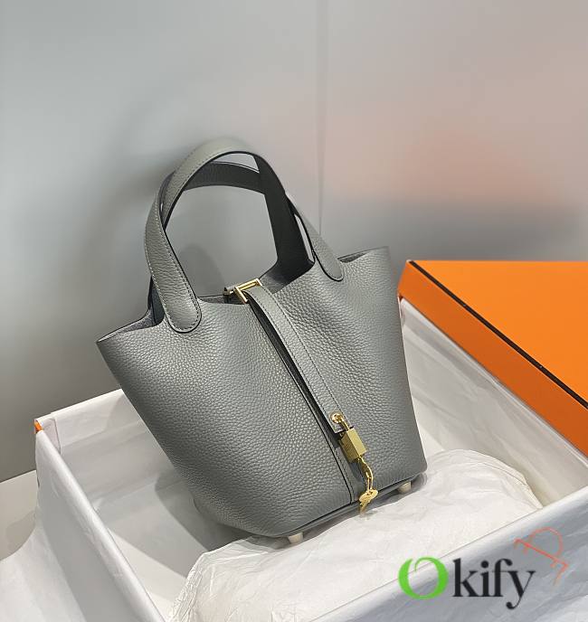 Okify Hermes Picotin Lock 18 In Grey Gray 18x19x13cm  - 1