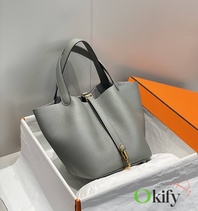 Okify Hermes Picotin Lock 22 In Grey Gray 22x21x17cm  - 1