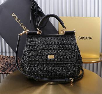 Okify Dolce & Gabbana crochet raffia elongated sicily bag in black 20x16x8cm