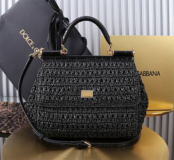 Okify Dolce & Gabbana crochet raffia elongated sicily bag in black 25x20x12cm