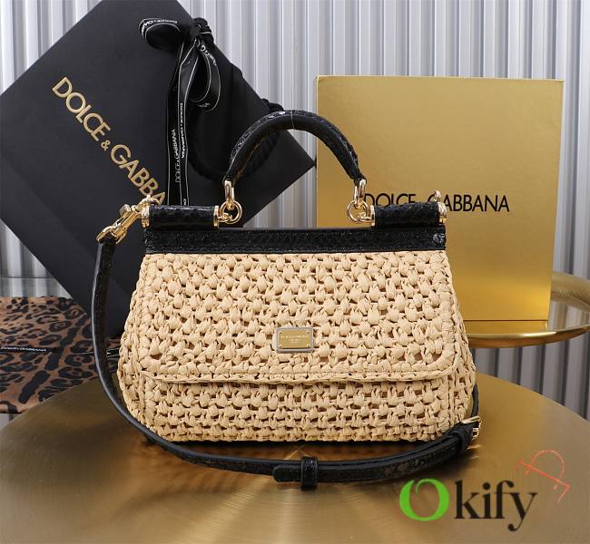 Okify Dolce & Gabbana crochet raffia elongated sicily bag in beige 18x11x6cm - 1