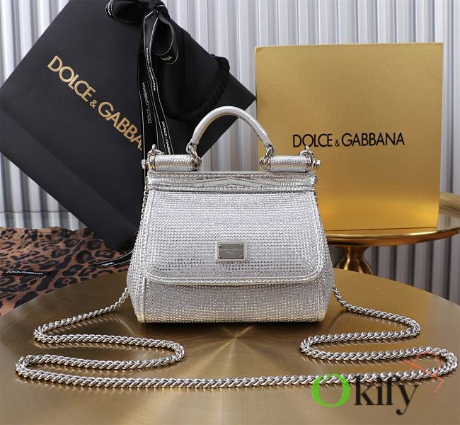 Okify Dolce & Gabbana Crystal Sicily Bag In Silver 14x16x6cm  - 1