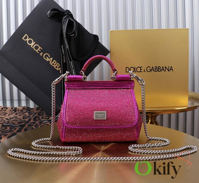 Okify Dolce & Gabbana Crystal Sicily Bag In Pink 14x16x6cm  - 1