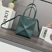 Okify Loewe Mini Puzzle Fold Tote Bag in Blue Shiny Calfskin 16.5x9.5x20cm - 1