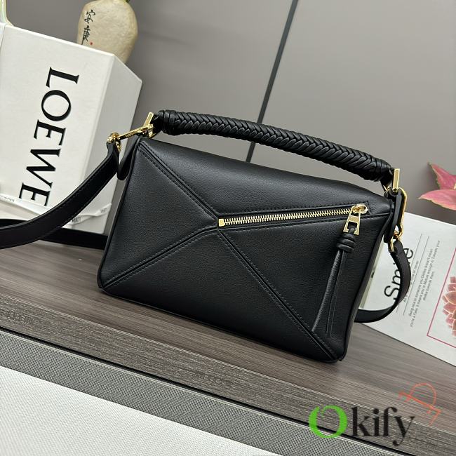 Okify Loewe Black Puzzle Bag With Woven Handle 24x10.5x16cm - 1