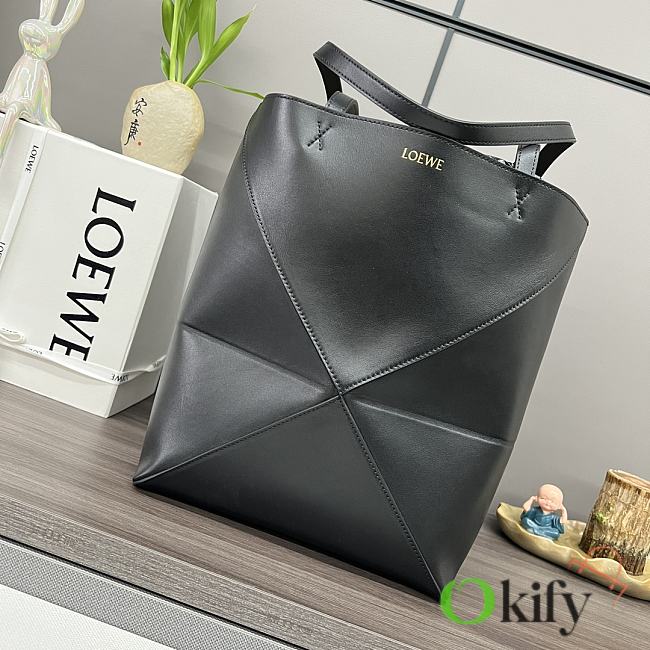 Okify Loewe Medium Puzzle Fold Tote Bag In Black Shiny Calfskin 25.5x14.5x31.5cm  - 1