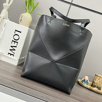 Okify Loewe Medium Puzzle Fold Tote Bag In Black Shiny Calfskin 25.5x14.5x31.5cm 