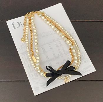 Okify Dior 3 layers necklace with bow and pearl 