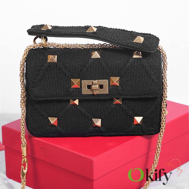 Okify Valentino Garavani Roman Stud Bag In Black 25x7x15cm 19851 - 1