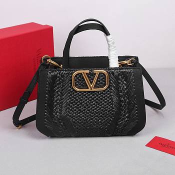 Okify Valentino Garavani Vlogo Raffia Tote Bag In Black 27x11x18cm 