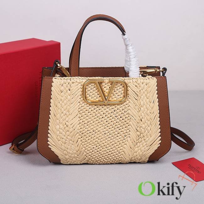 Okify Valentino Garavani Vlogo Raffia Tote Bag In Beige 27x11x18cm  - 1