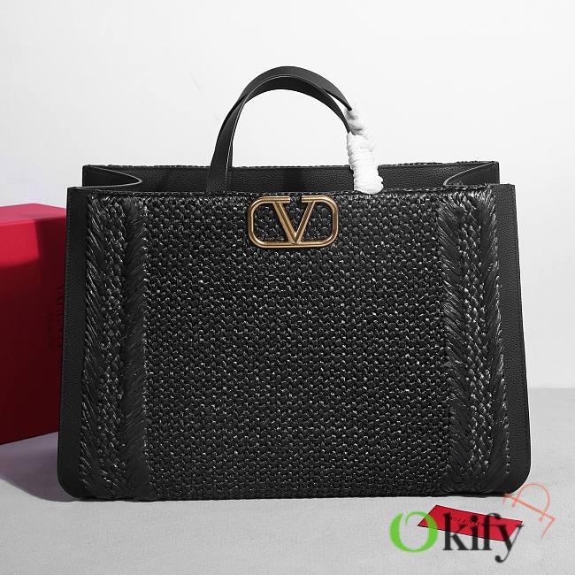 Okify Valentino Black Raffia Tote Bag 48cm  - 1