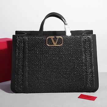 Okify Valentino Black Raffia Tote Bag 48cm 