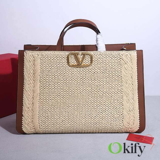 Okify Valentino Beige Raffia Tote Bag 48cm  - 1