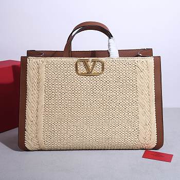 Okify Valentino Beige Raffia Tote Bag 48cm 