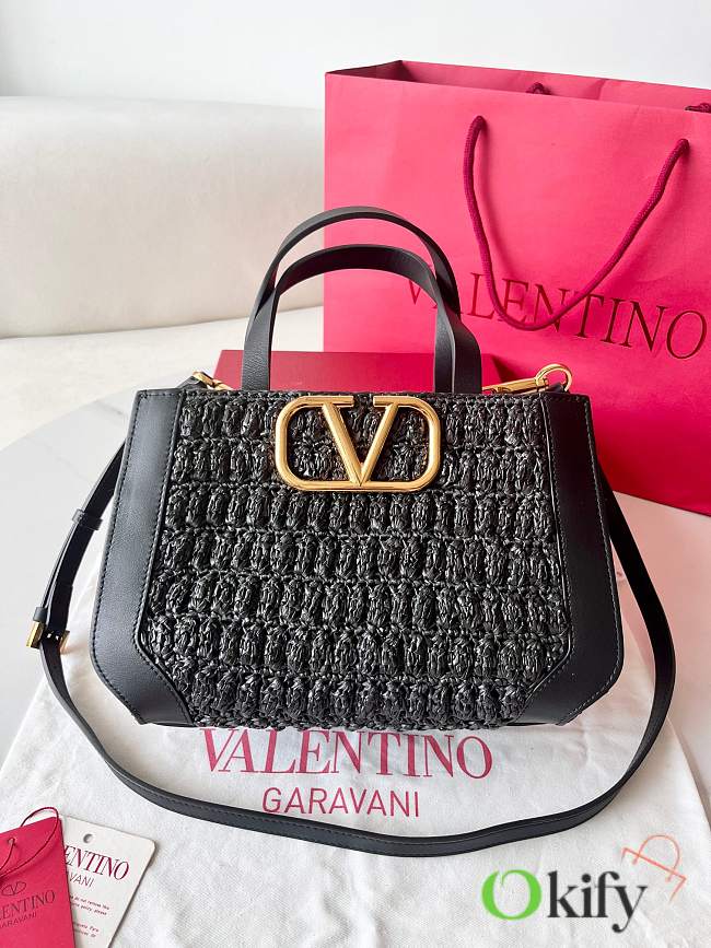 Okify Valentino Black Raffia Tote Bag 27x11x18cm  - 1