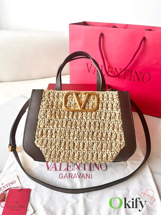 Okify Valentino Beige Raffia Tote Bag 27x11x18cm  - 1