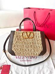 Okify Valentino Beige Raffia Tote Bag 27x11x18cm  - 1