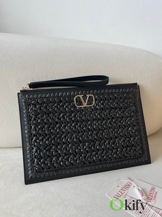 Okify Valentino Black Raffia Clutch 29x20cm  - 1