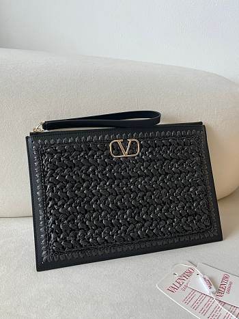 Okify Valentino Black Raffia Clutch 29x20cm 