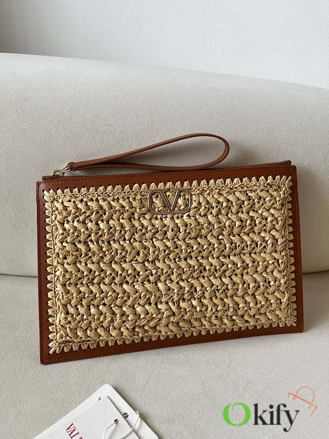 Okify Valentino Beige Raffia Clutch 29x20cm  - 1