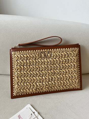 Okify Valentino Beige Raffia Clutch 29x20cm 