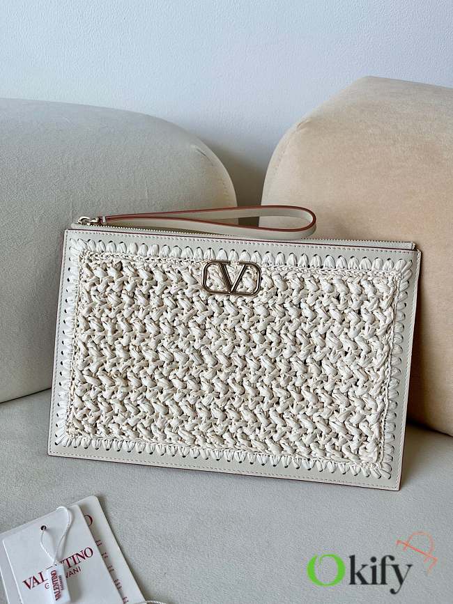 Okify Valentino White Raffia Clutch 29x20cm  - 1