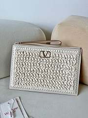 Okify Valentino White Raffia Clutch 29x20cm  - 1