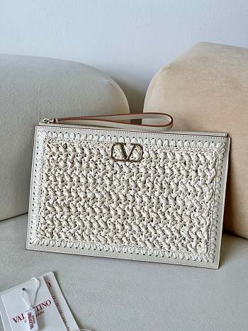 Okify Valentino White Raffia Clutch 29x20cm 