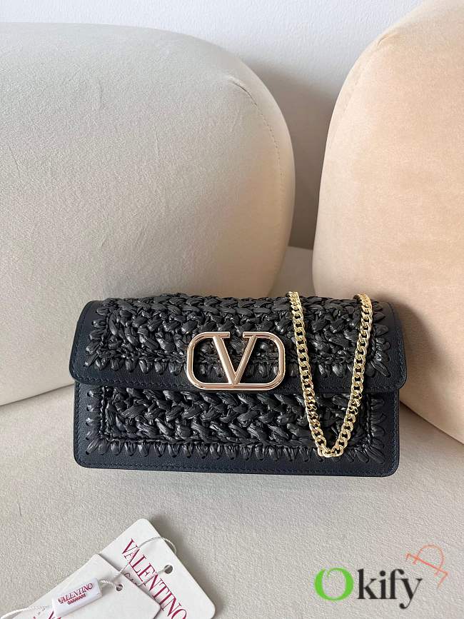 Okify Valentino Black Raffia Chain Bag 20x10.5x4cm  - 1