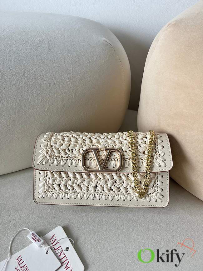 Okify Valentino White Raffia Chain Bag 20x10.5x4cm  - 1