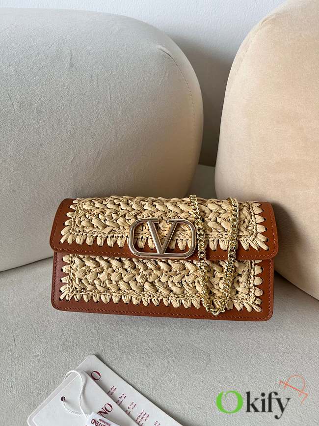 Okify Valentino Beige Raffia Chain Bag 20x10.5x4cm  - 1