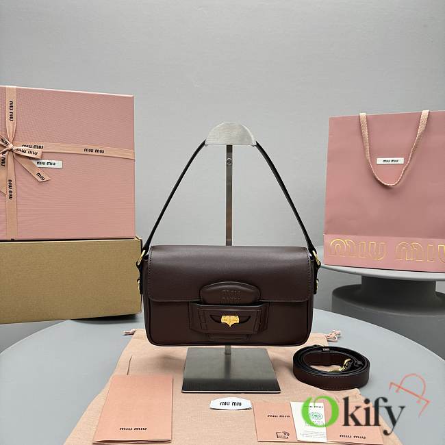 Okify MiuMiu Dark Brown Penny Leather Bag 24x15x5cm  - 1